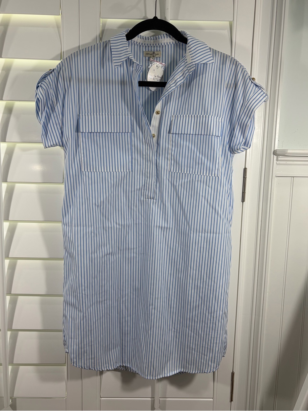 NWT Striped Light Blue & White Summer Beachy Nautical Shirt Dress (XS)